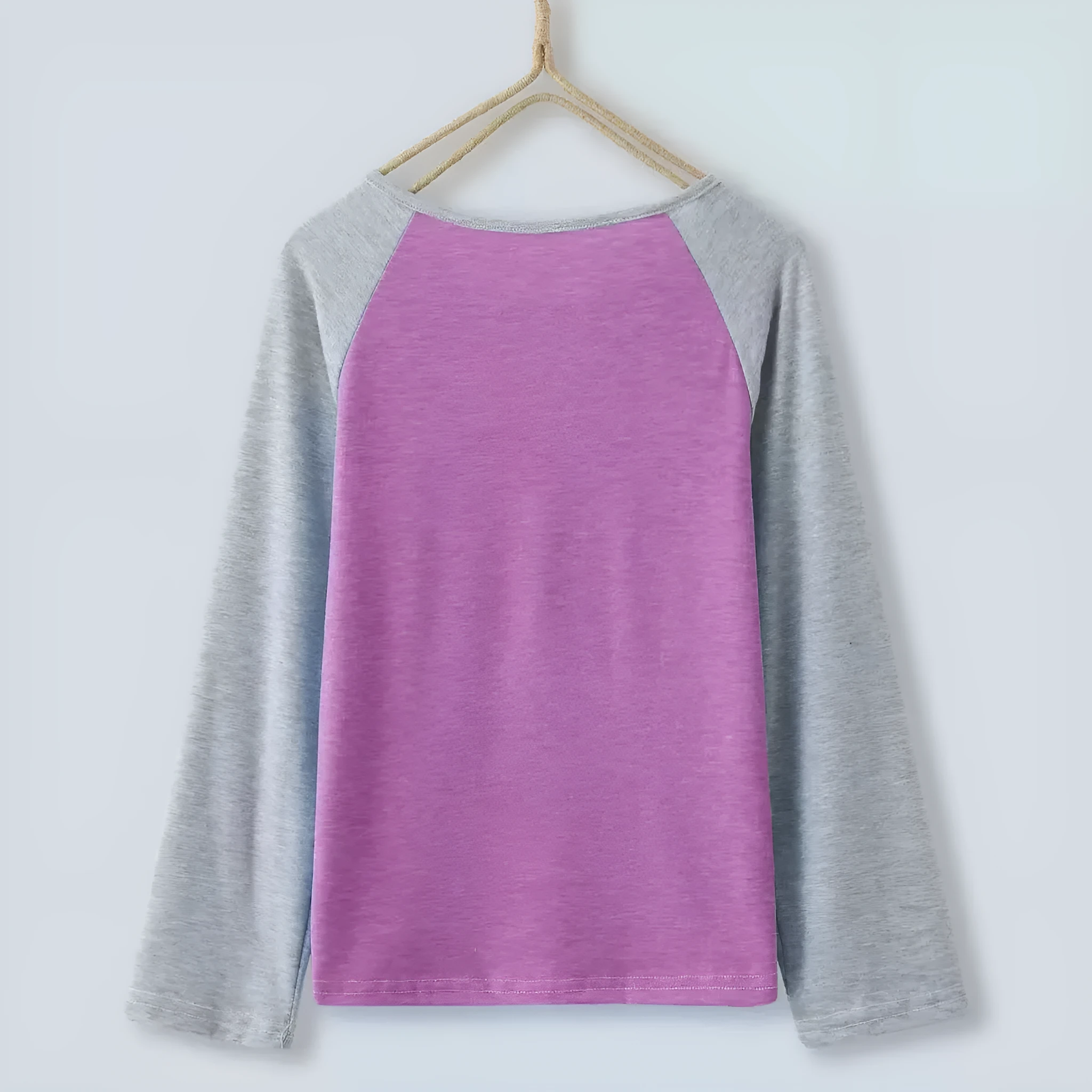 Women's anti-static cotton long sleeve t-shirt with contrast waist in watermelon red