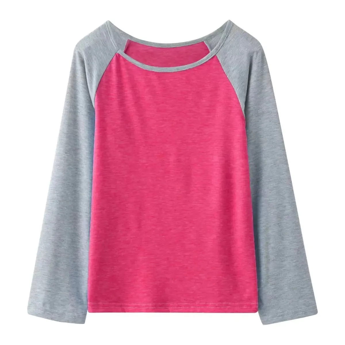 Women's anti-static cotton long sleeve t-shirt with contrast waist in watermelon red