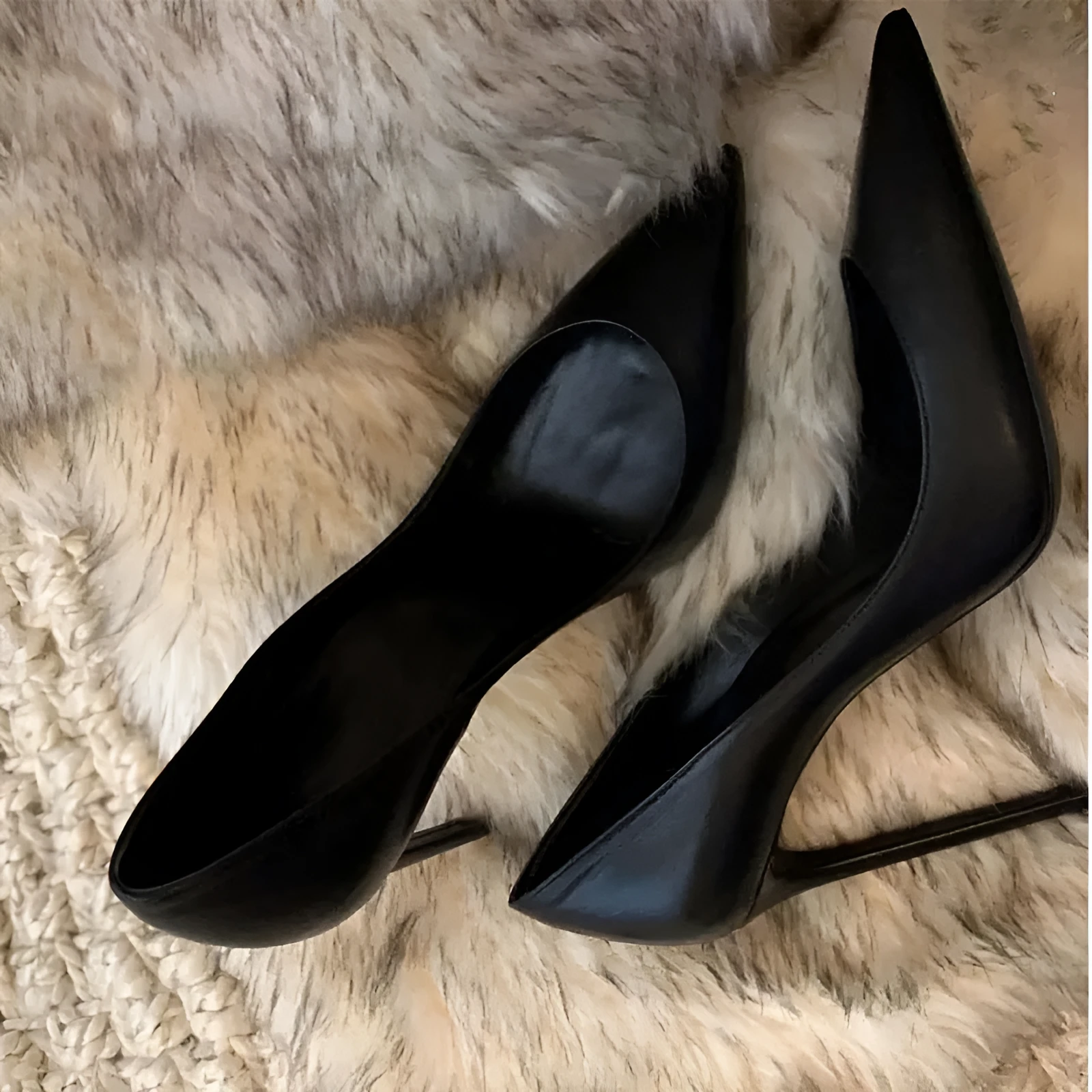 Women's black stiletto heel pump work shoes with PU upper and rubber sole