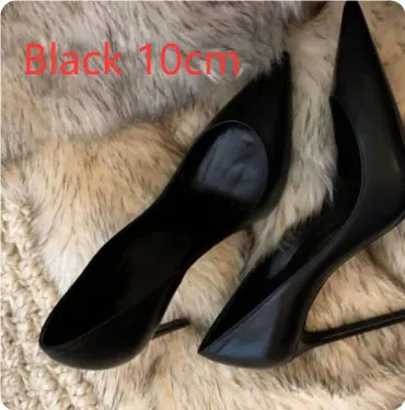 Women's black stiletto heel pump work shoes with PU upper and rubber sole