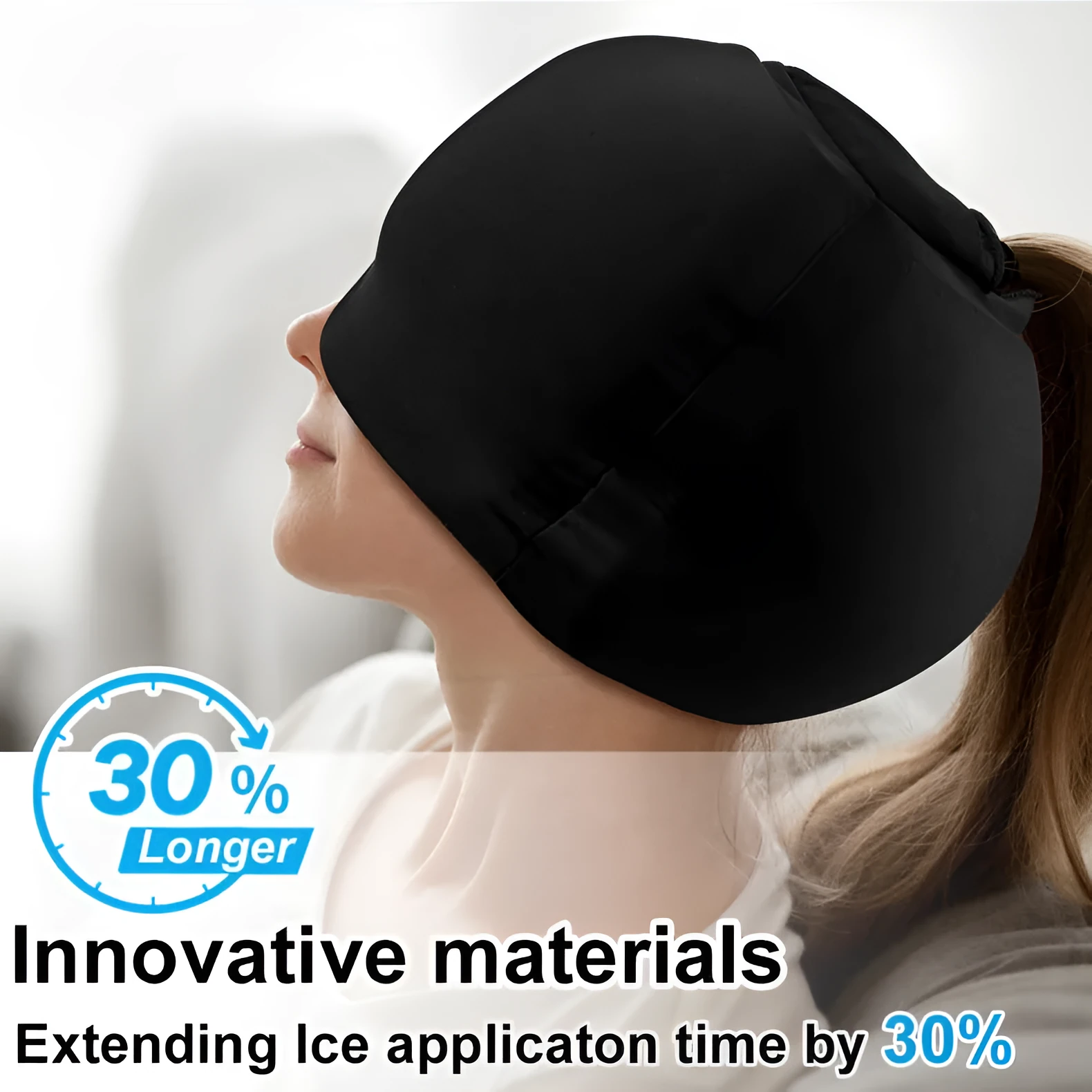 Solid colour cold compress head cap with fully enclosed design for cooling therapy