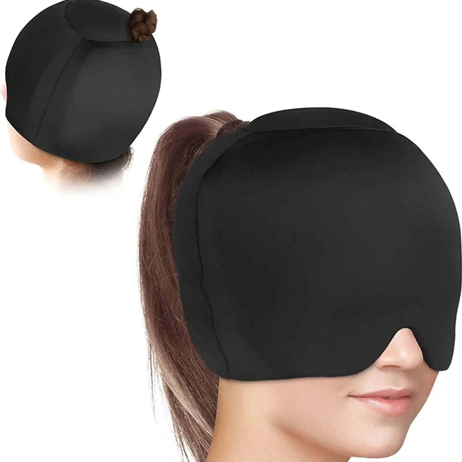 Solid colour cold compress head cap with fully enclosed design for cooling therapy