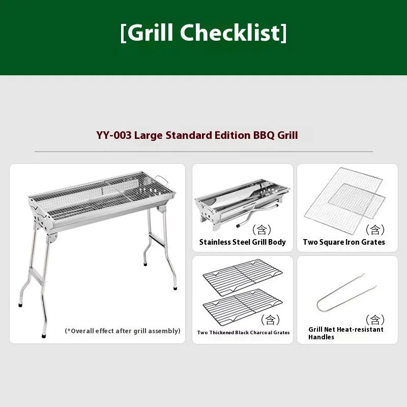 Stainless steel portable barbecue oven with charcoal grill and cooking accessories