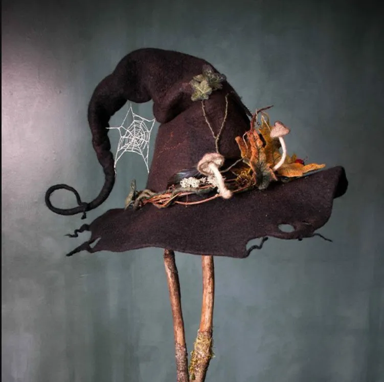 Halloween felt witch hat with classic pointy design for costume use