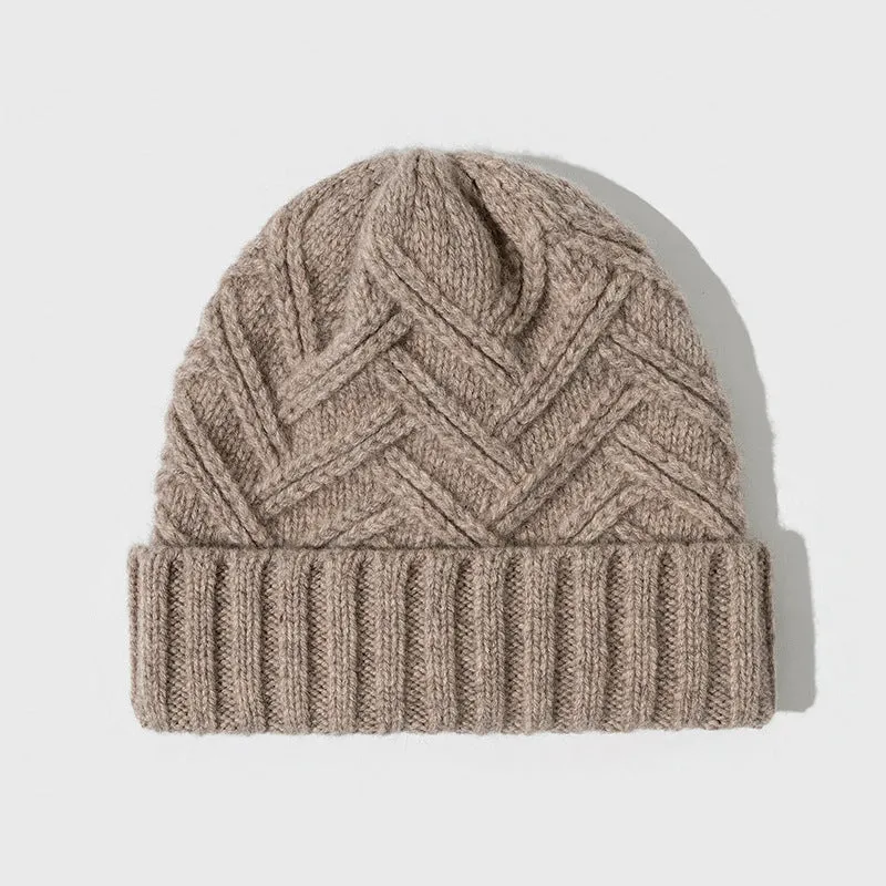 Wool knitted dome crown hat for women in one of six colours: ivory white, khaki, red, brown, grey, or black.