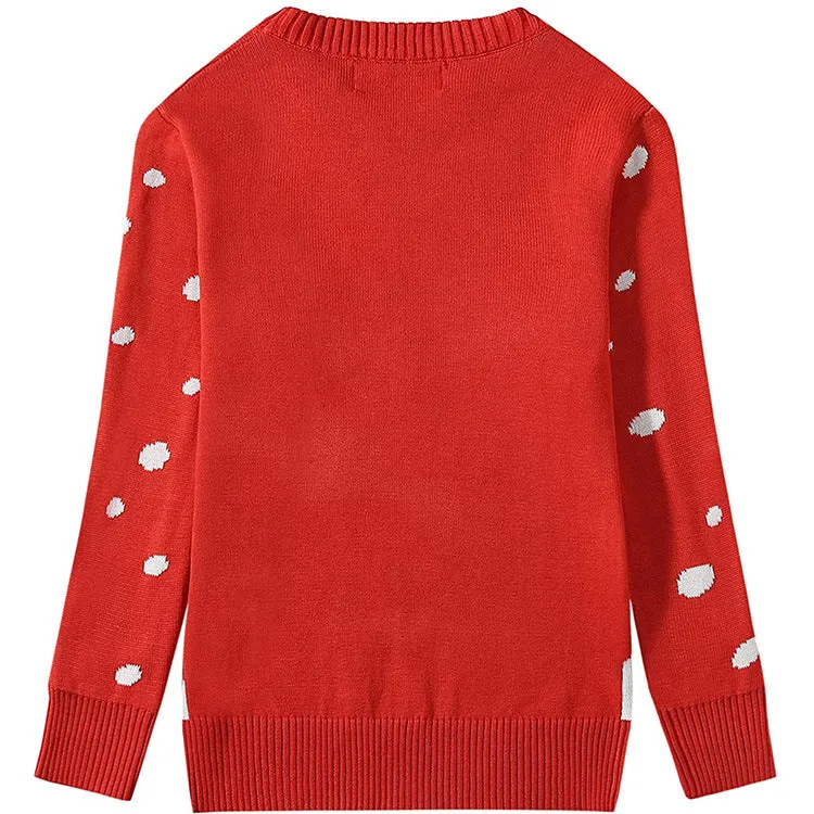Red Christmas elk pattern long sleeve sweater for women loose pullover