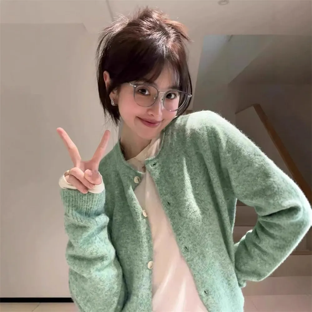 Loose lazy style knitwear top for women, cardigan with splice detail, long sleeves, free size, polyester fabric
