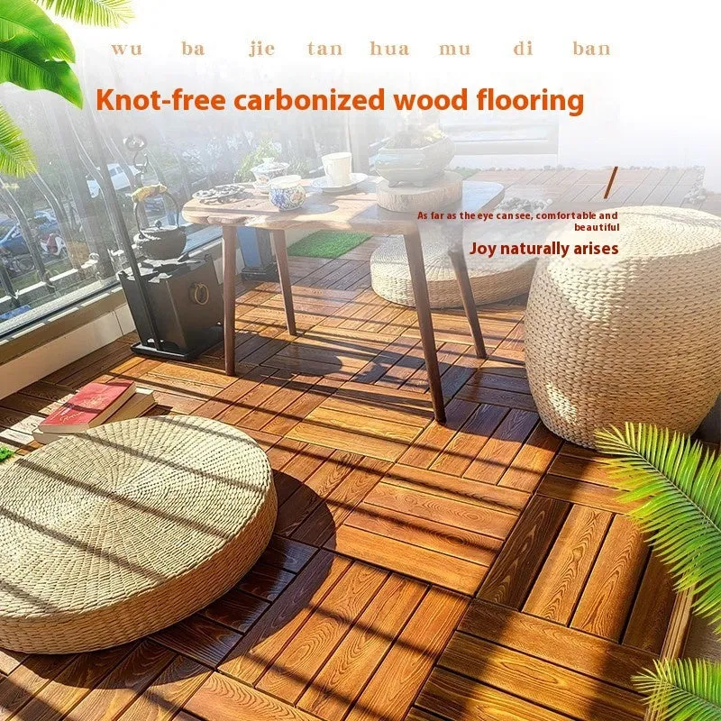 Camphor pine wood flooring tiles measuring 30x30cm with modern simplicity styling