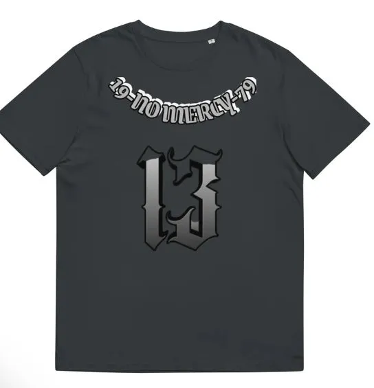 Man wearing a burgundy casual T-shirt with a 3D digital print design on the front.