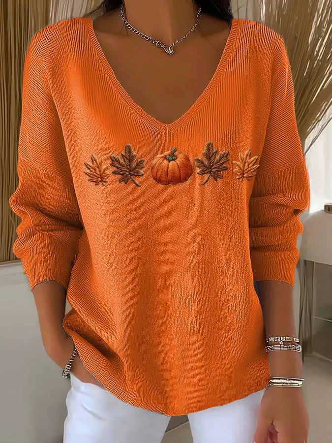 Women's V-neck long sleeve pullover top with 3D digital print and contrast colour in street fashion style