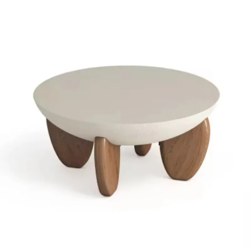 White solid wood coffee table with adjustable legs and storage compartment