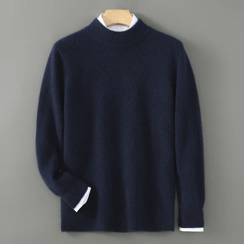 Men's half turtleneck wool blend pullover sweater in beige with loose batwing sleeves, thick knit, long sleeves, plus size fit