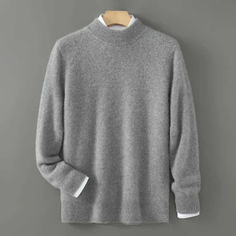 Men's half turtleneck wool blend pullover sweater in beige with loose batwing sleeves, thick knit, long sleeves, plus size fit