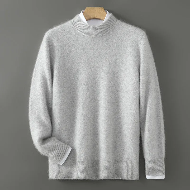 Men's half turtleneck wool blend pullover sweater in beige with loose batwing sleeves, thick knit, long sleeves, plus size fit