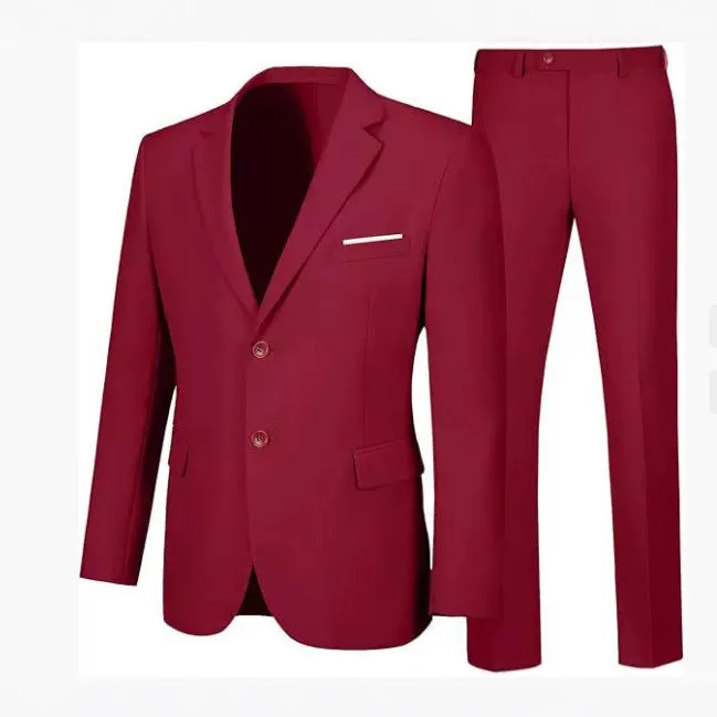 Men's slim fit viscose wedding dinner suit jacket set with matching trousers in five colours