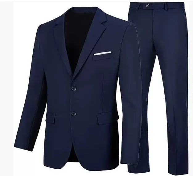 Men's slim fit viscose wedding dinner suit jacket set with matching trousers in five colours