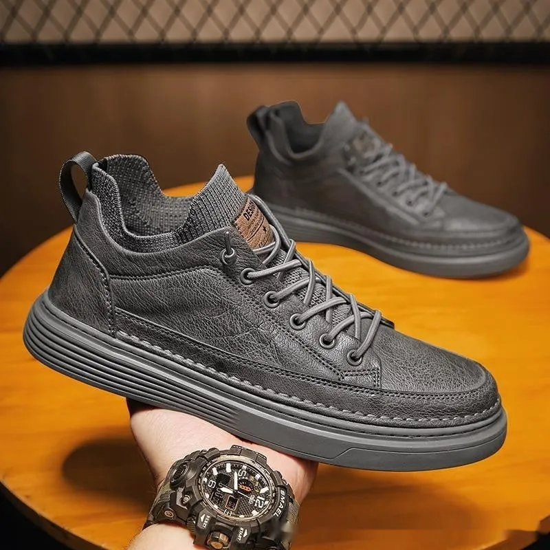Men's black non-slip lightweight EVA sole sneakers with round toe and laces on plain background