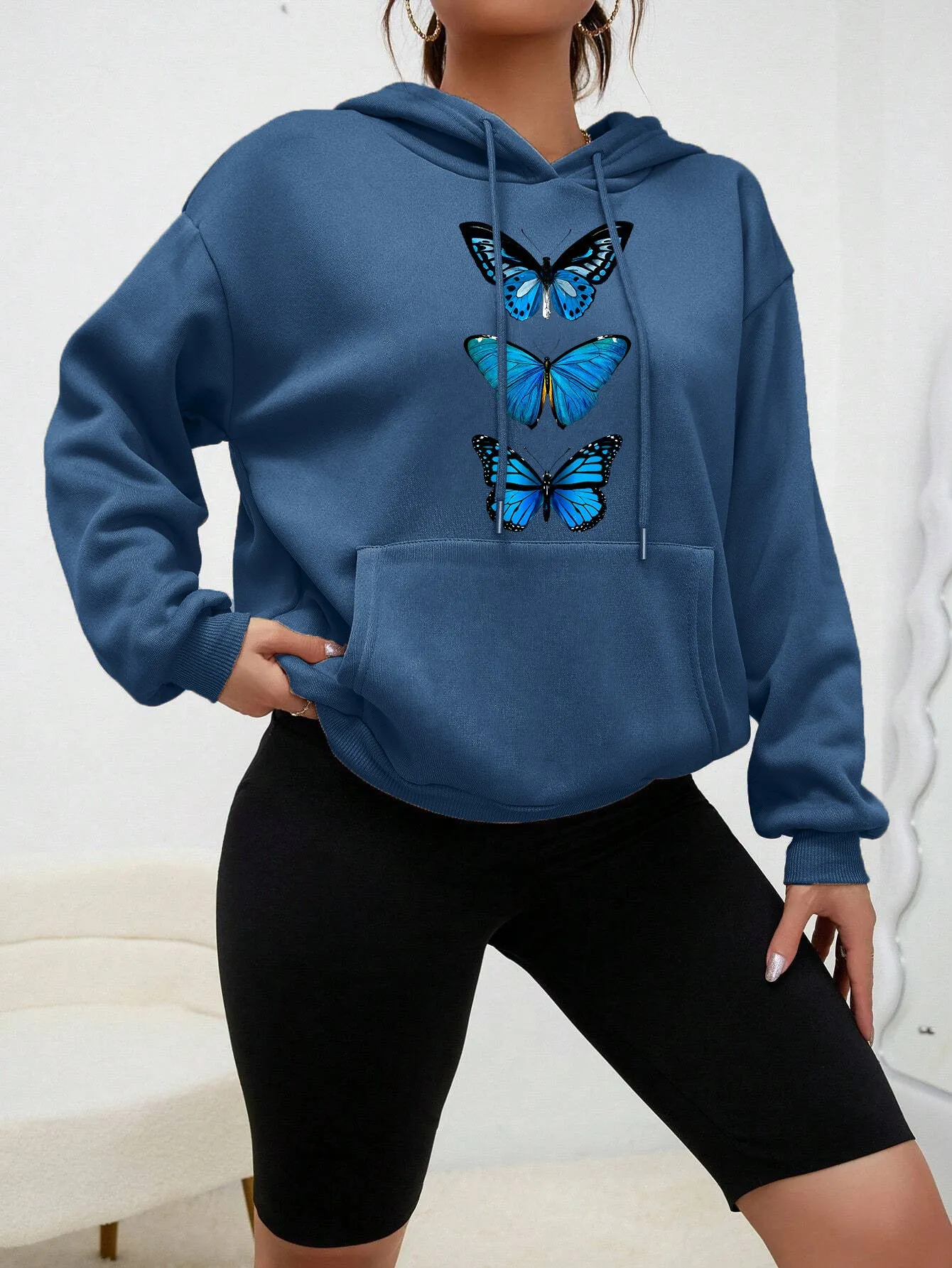 Sweet hooded long sleeve street hipster printed pullover sweatshirt for women in loose fit, polyester fabric, beige colour