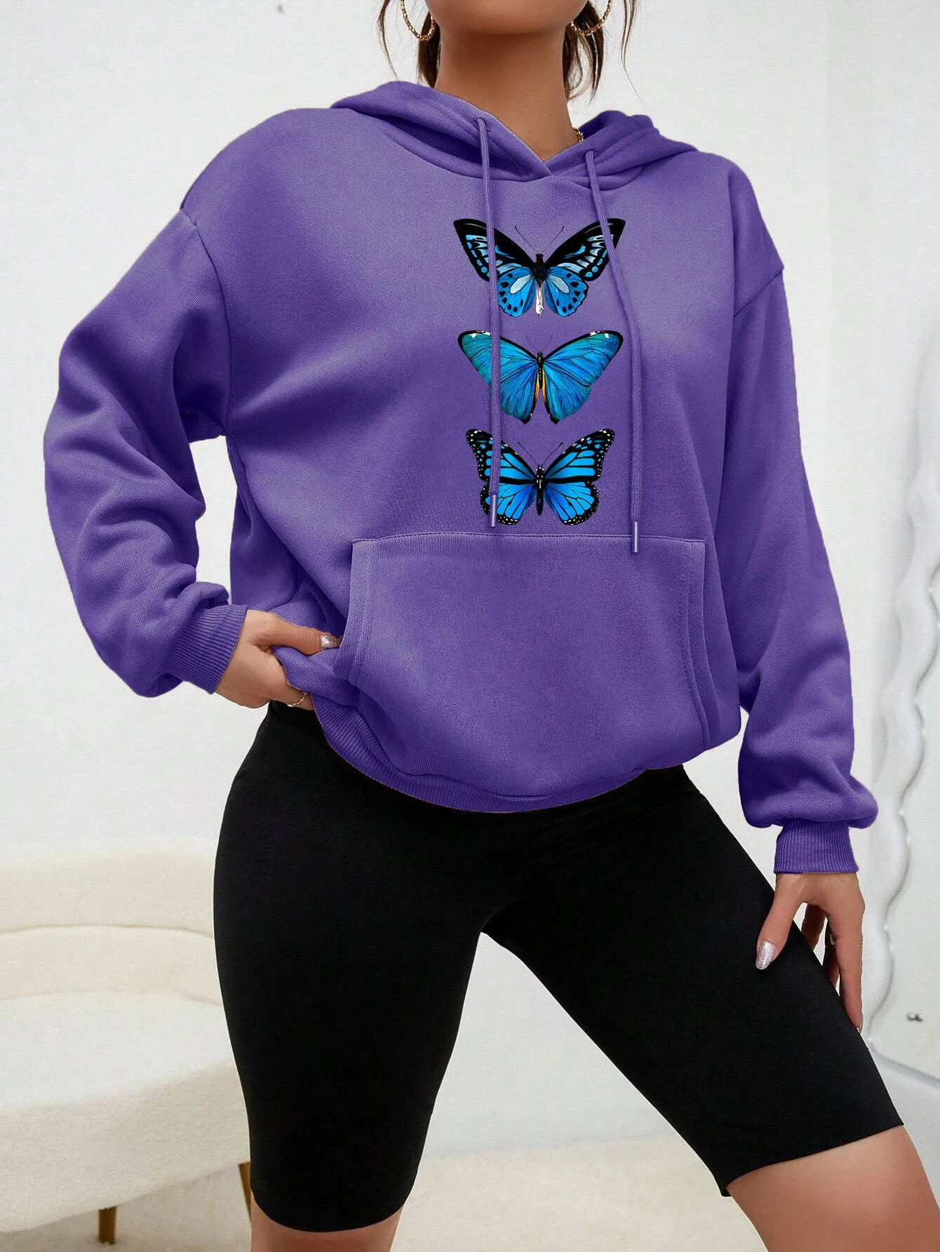 Sweet hooded long sleeve street hipster printed pullover sweatshirt for women in loose fit, polyester fabric, beige colour