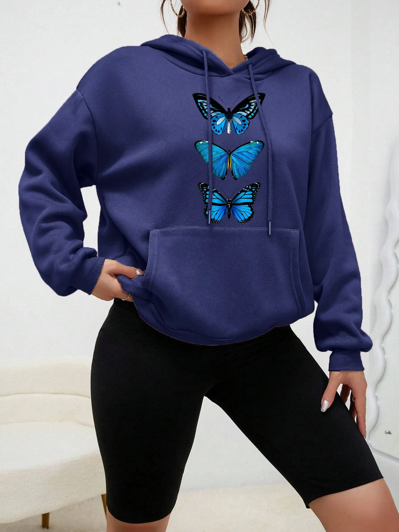 Sweet hooded long sleeve street hipster printed pullover sweatshirt for women in loose fit, polyester fabric, beige colour