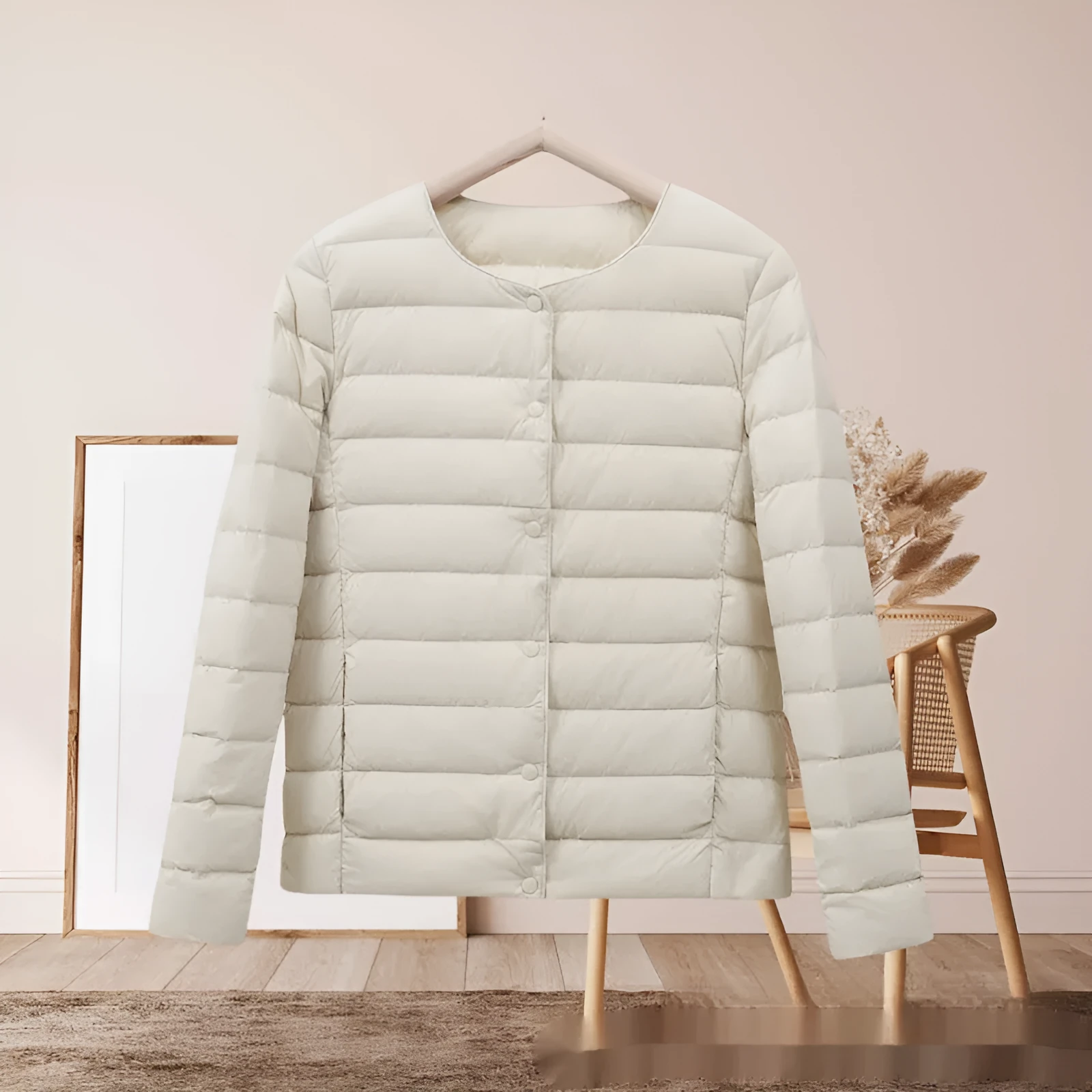 Women's lightweight cotton-padded jacket in solid colour, loose fit, long sleeves, autumn winter wear