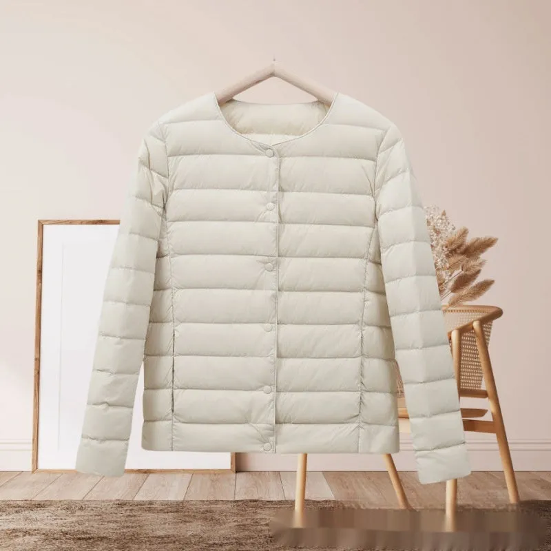 Women's lightweight cotton-padded jacket in solid colour, loose fit, long sleeves, autumn winter wear