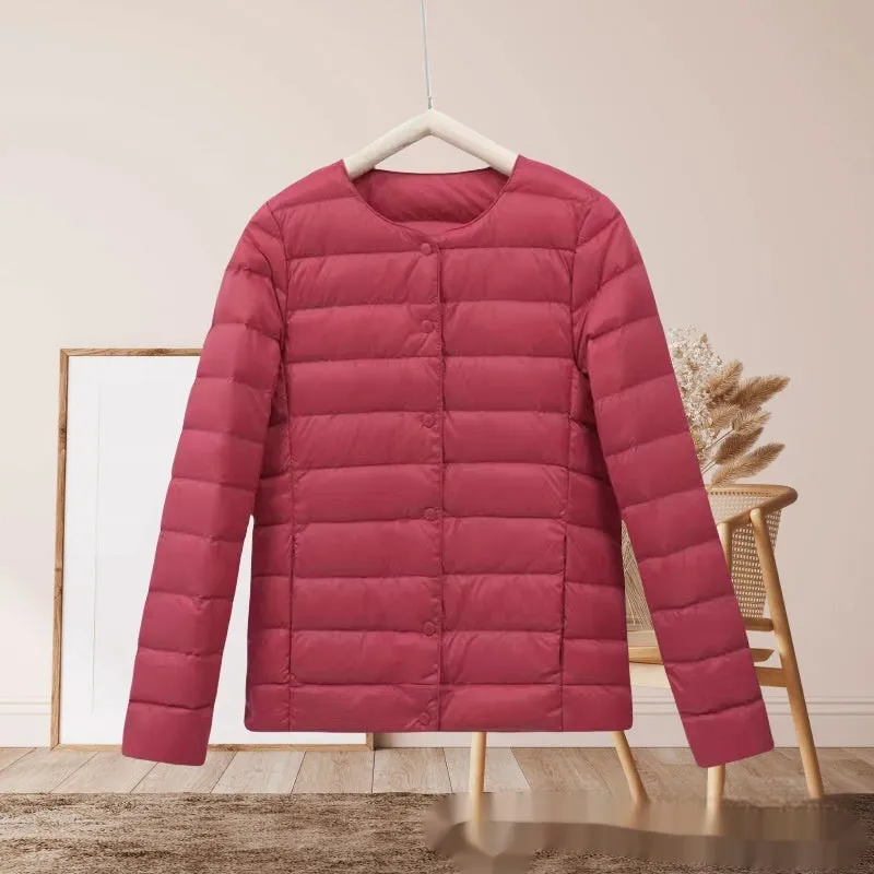 Women's lightweight cotton-padded jacket in solid colour, loose fit, long sleeves, autumn winter wear