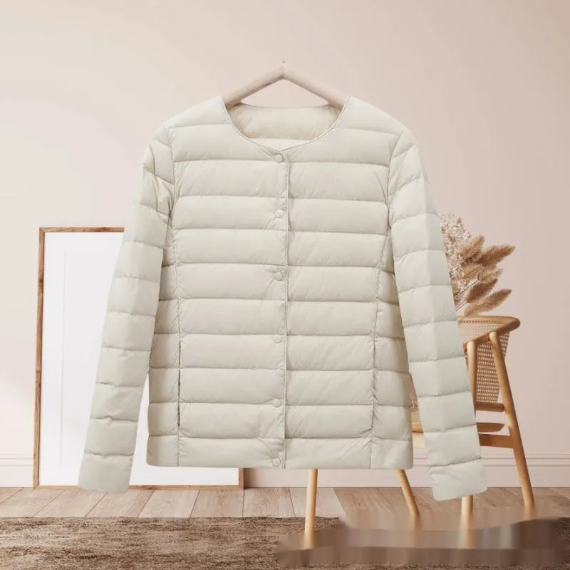Women's lightweight cotton-padded jacket in solid colour, loose fit, long sleeves, autumn winter wear