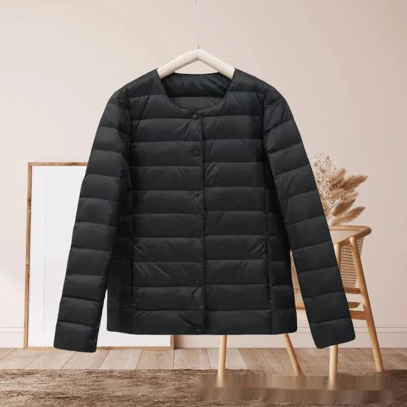 Women's lightweight cotton-padded jacket in solid colour, loose fit, long sleeves, autumn winter wear