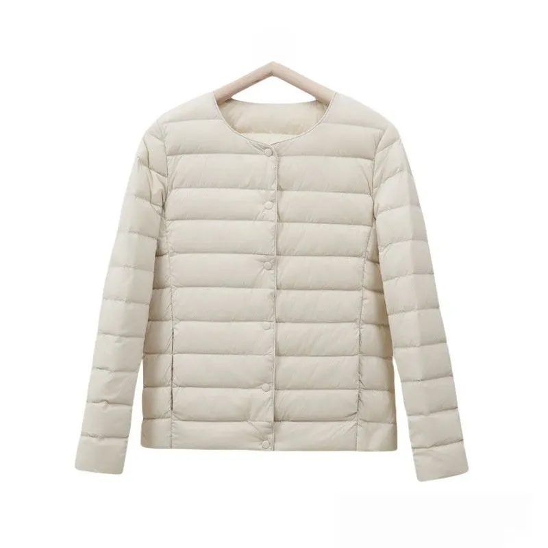 Women's lightweight cotton-padded jacket in solid colour, loose fit, long sleeves, autumn winter wear