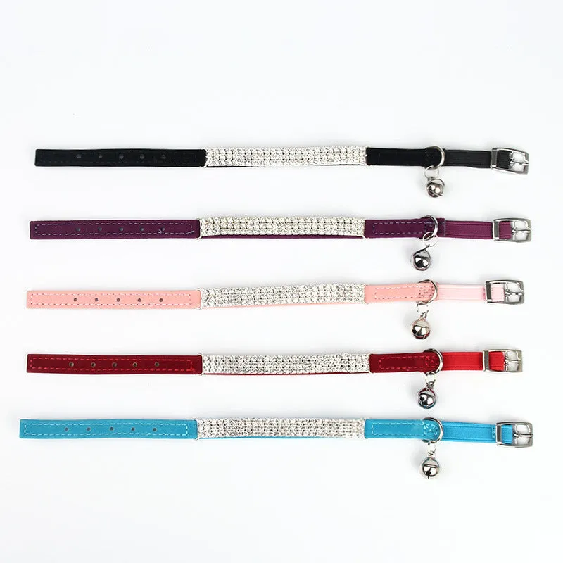 Red velvet suede cat collar with a central silver rhinestone, showing adjustable buckle on a 1cm wide band.