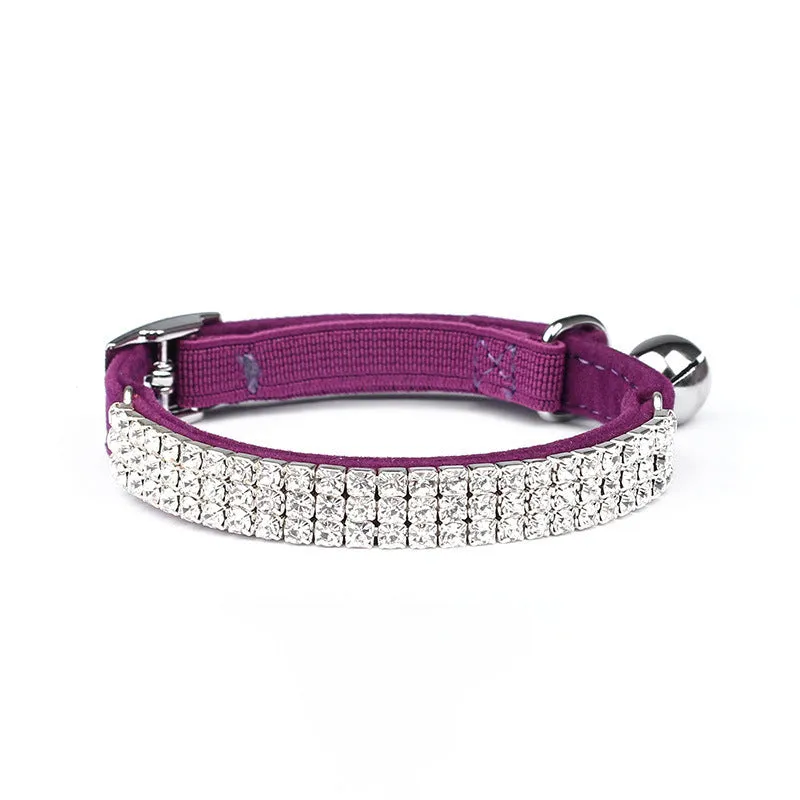 Red velvet suede cat collar with a central silver rhinestone, showing adjustable buckle on a 1cm wide band.