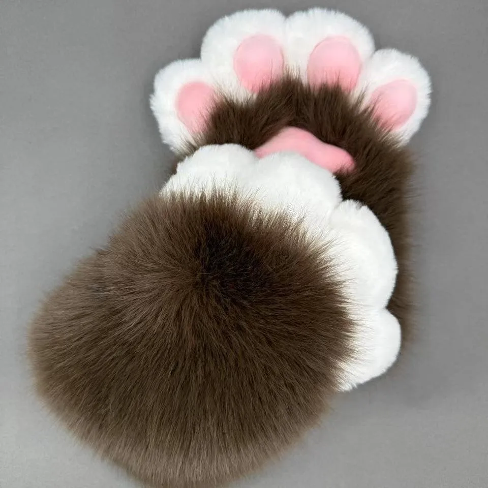 Colourful animal claw cosplay gloves in multiple two-tone colour options on a white background.