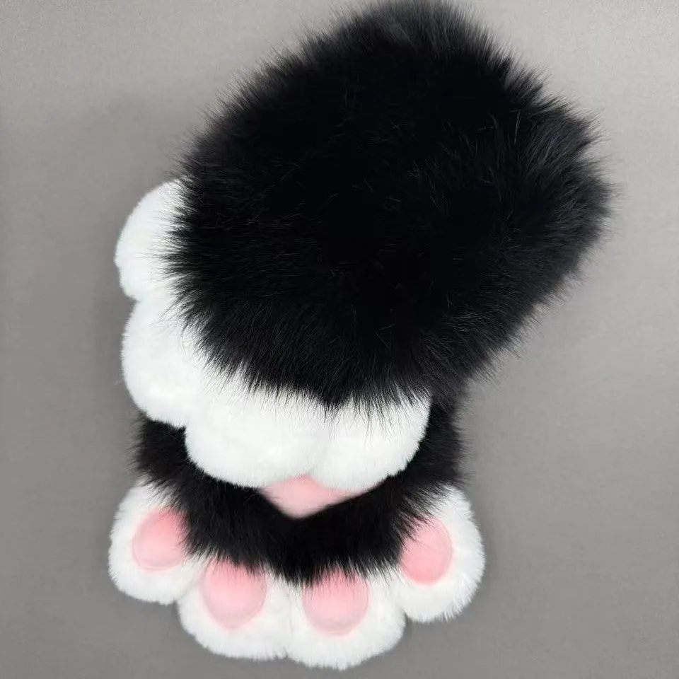 Colourful animal claw cosplay gloves in multiple two-tone colour options on a white background.