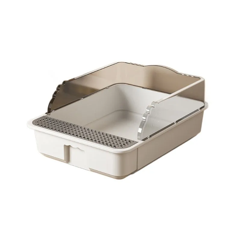Extra large semi-closed cat litter box in milk cream white with shovel and deodorant bag, 43cm size
