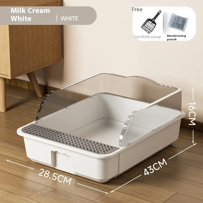 Extra large semi-closed cat litter box in milk cream white with shovel and deodorant bag, 43cm size