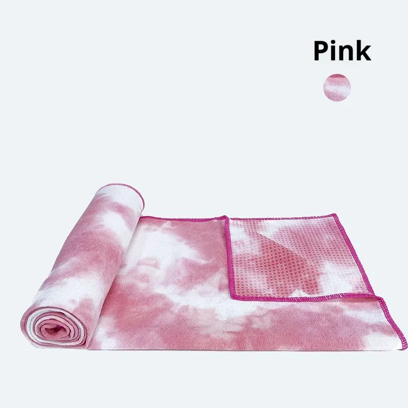 Non-slip microfiber yoga towel in tie-dye colours for exercise drape over mat