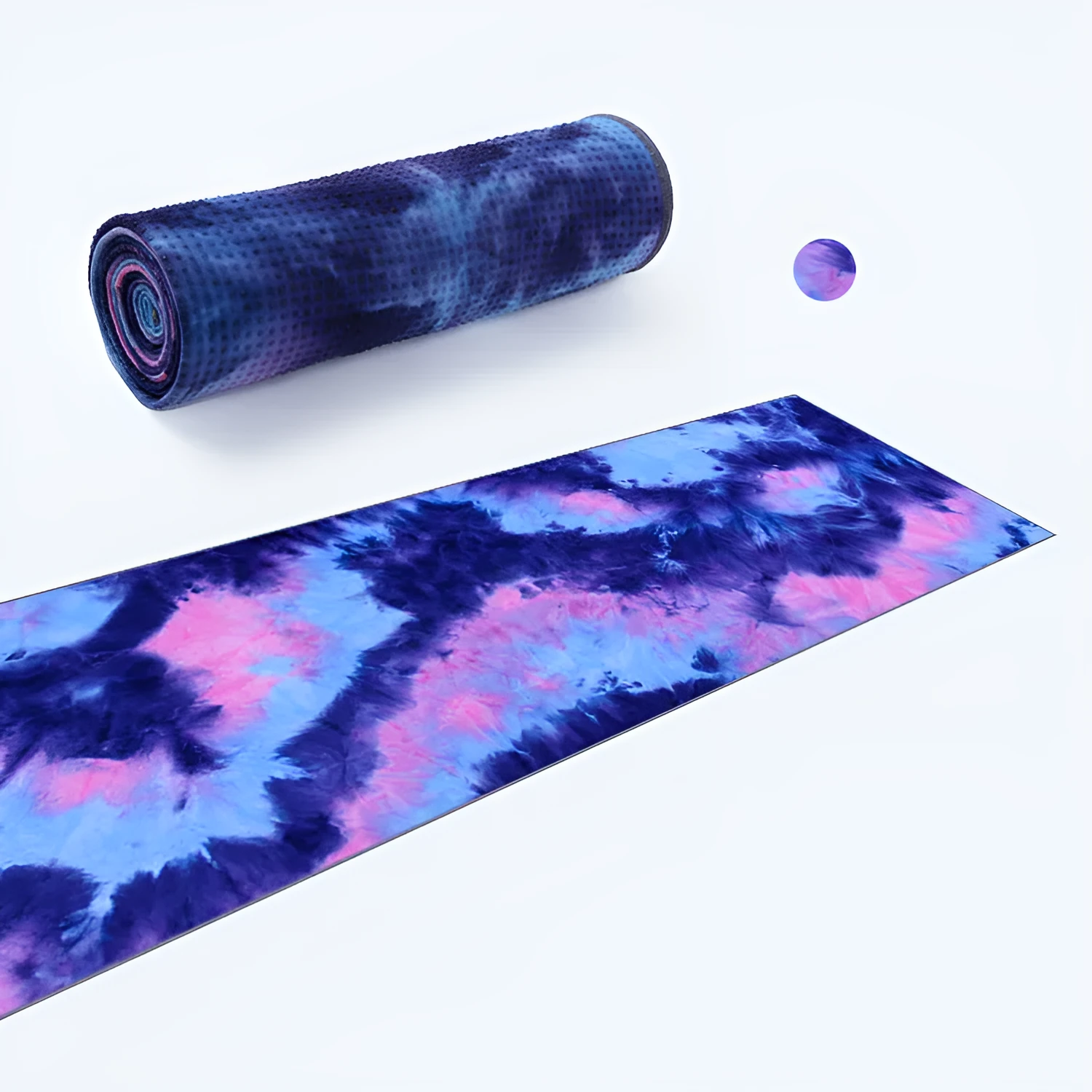 Non-slip microfiber yoga towel in tie-dye colours for exercise drape over mat