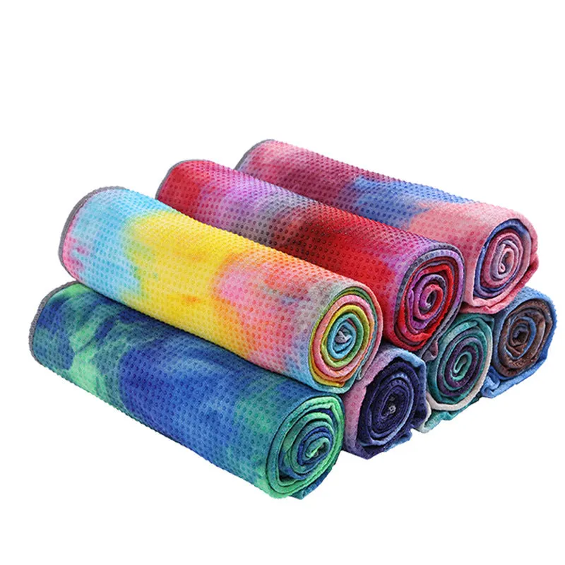 Non-slip microfiber yoga towel in tie-dye colours for exercise drape over mat