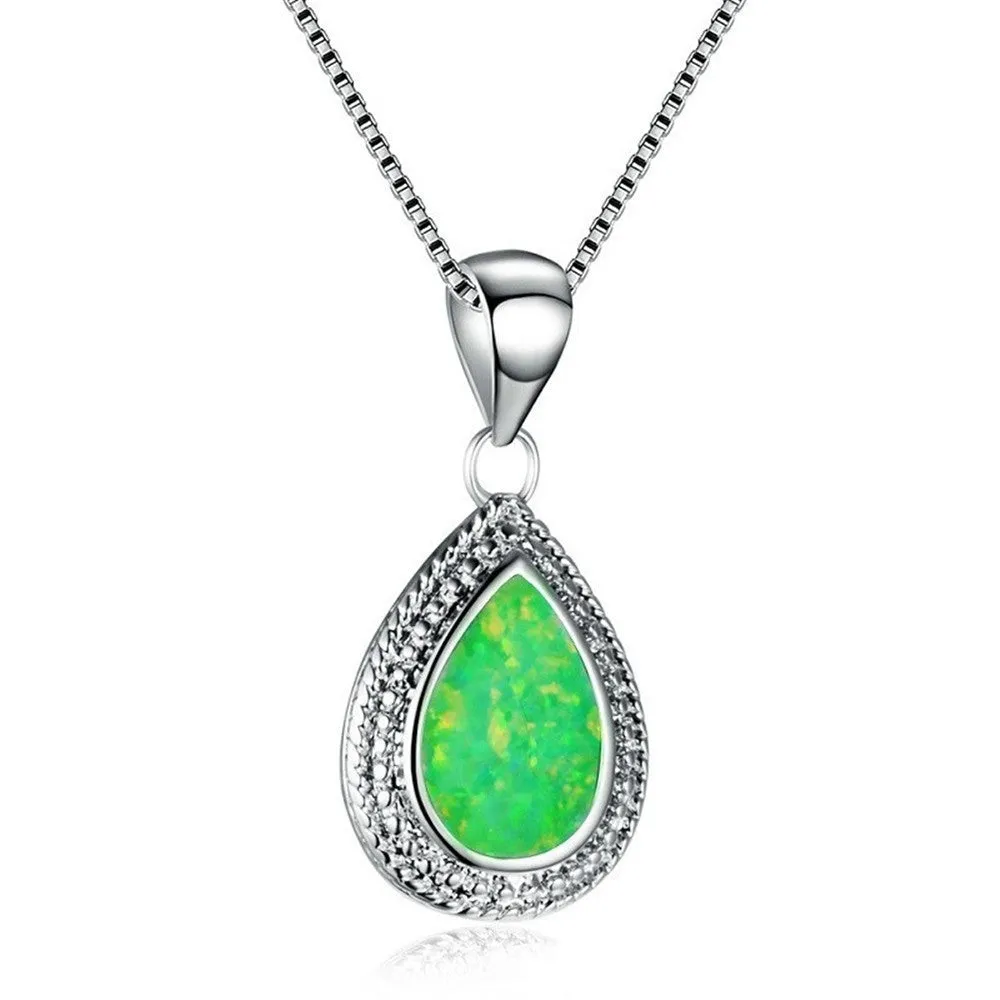 Opal fashion rhinestone zircon clavicle chain necklace with geometric pendant, blue colour option on display