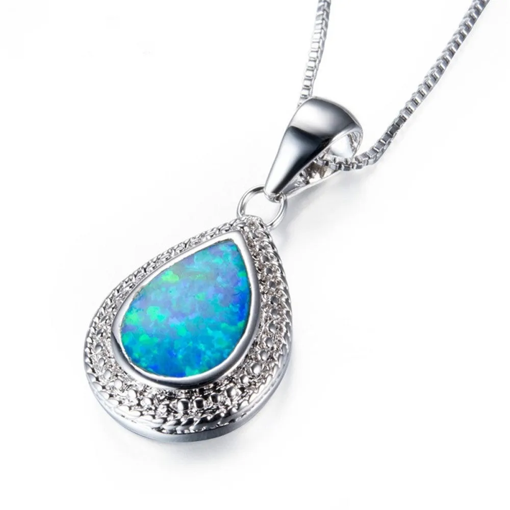 Opal fashion rhinestone zircon clavicle chain necklace with geometric pendant, blue colour option on display