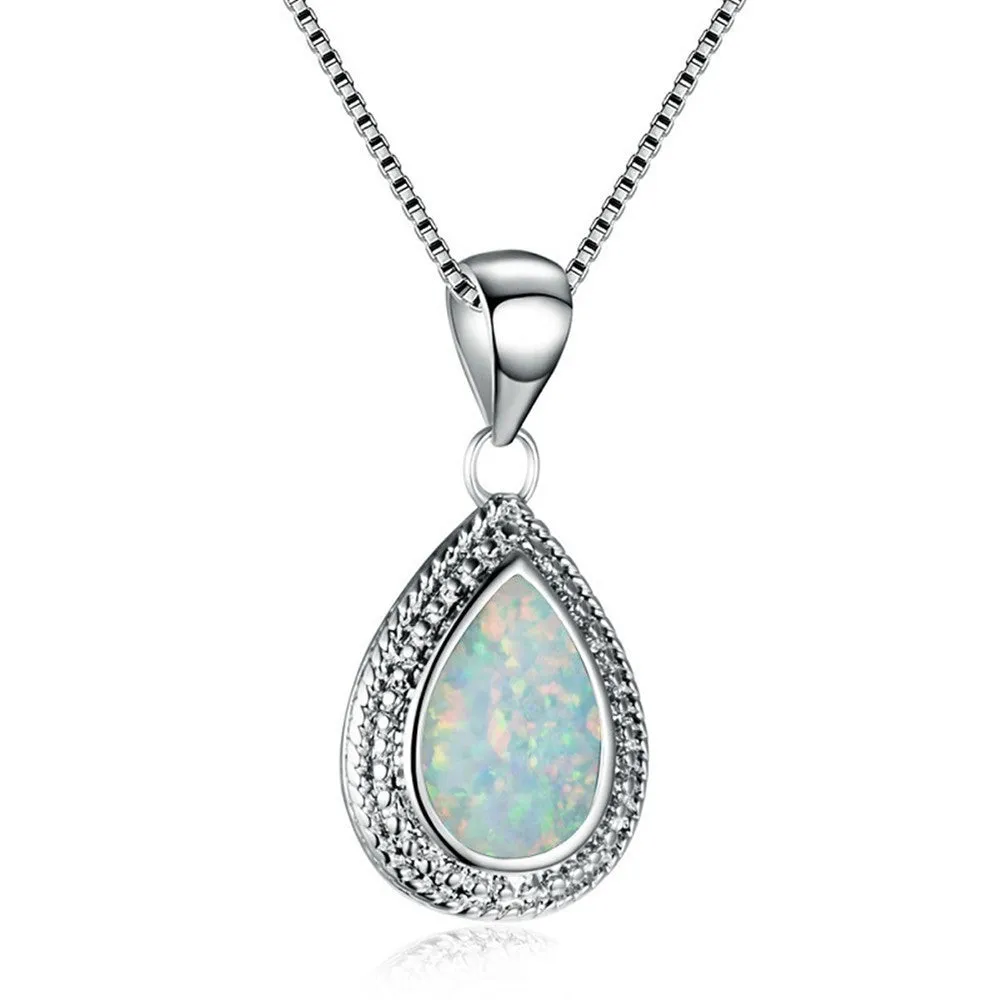 Opal fashion rhinestone zircon clavicle chain necklace with geometric pendant, blue colour option on display