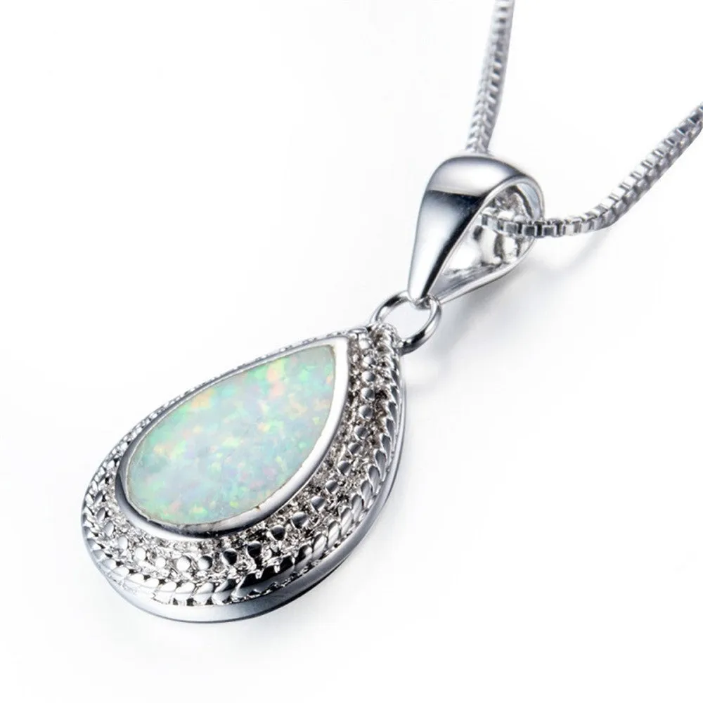Opal fashion rhinestone zircon clavicle chain necklace with geometric pendant, blue colour option on display
