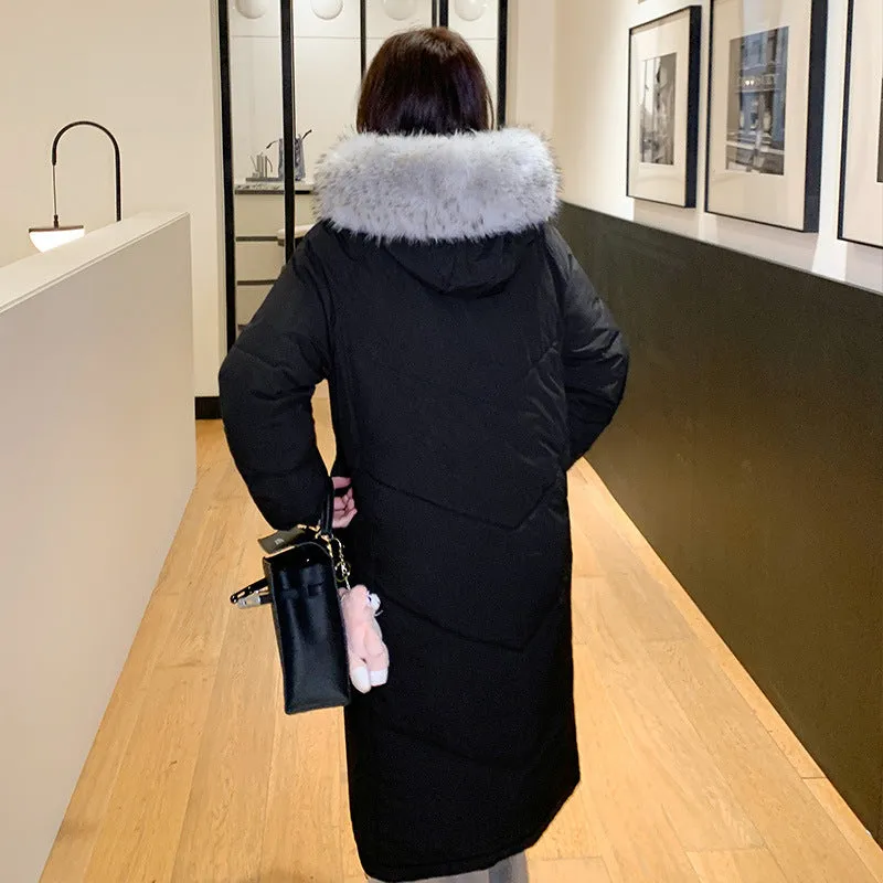 Women's Korean style loose thick polyester coat with Chinese knot buttons and fur collar in beige, black, gray