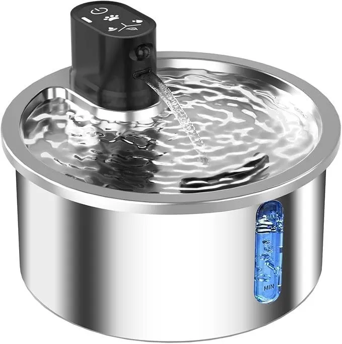 Stainless steel pet water fountain with heating base in black or white colour