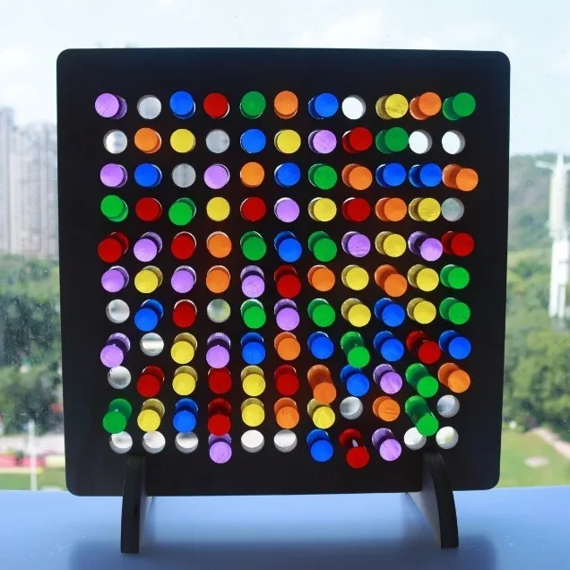 Montessori wooden wire-wrap board with 100 light guide rods in six colours for children aged 3-6