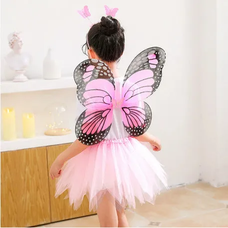 Little Witch flower mesh children's ballet tutu dress set in pink and black with accessories