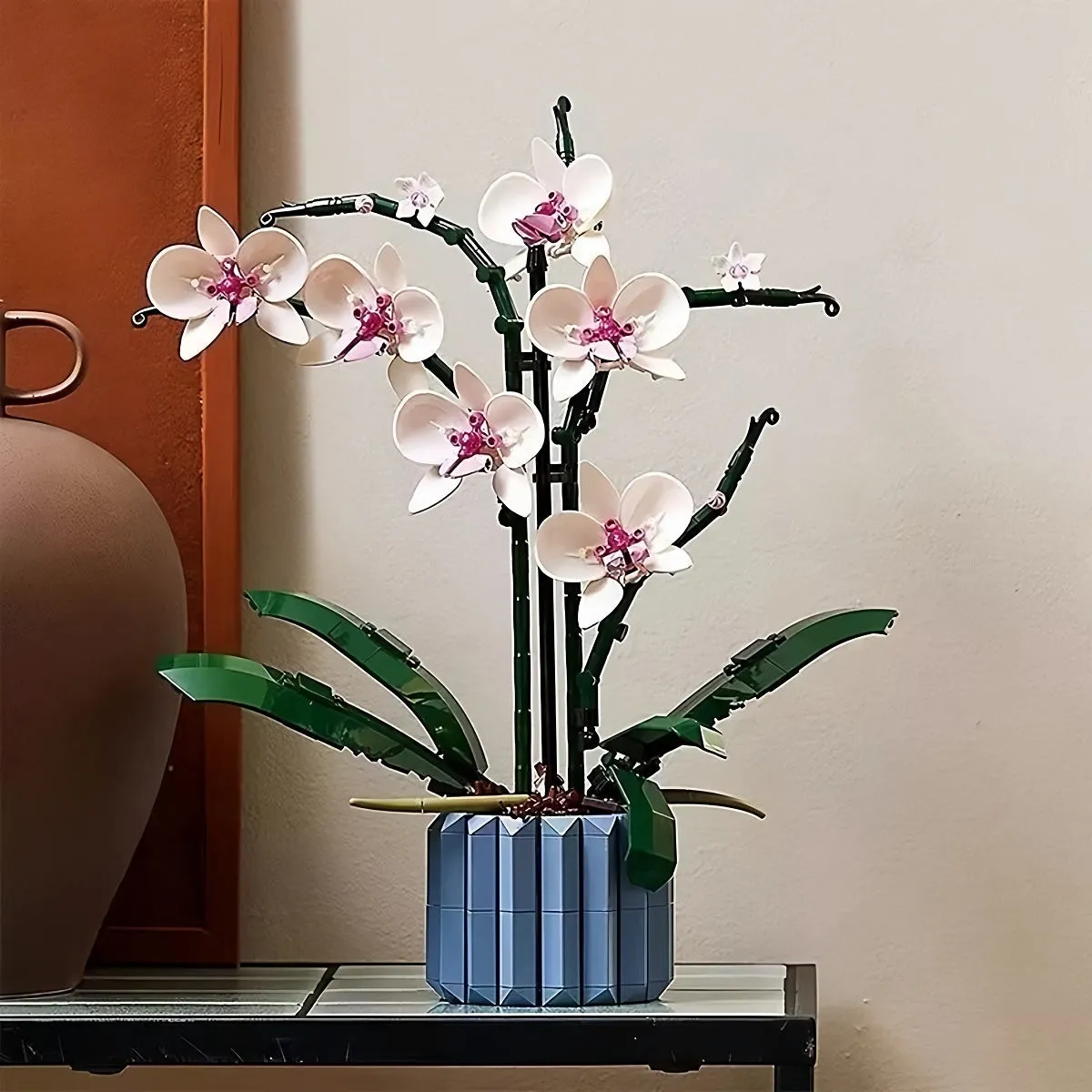 Building blocks preserved fresh flower bouquet Lucky Bamboo colour plastic assembled toy on tabletop