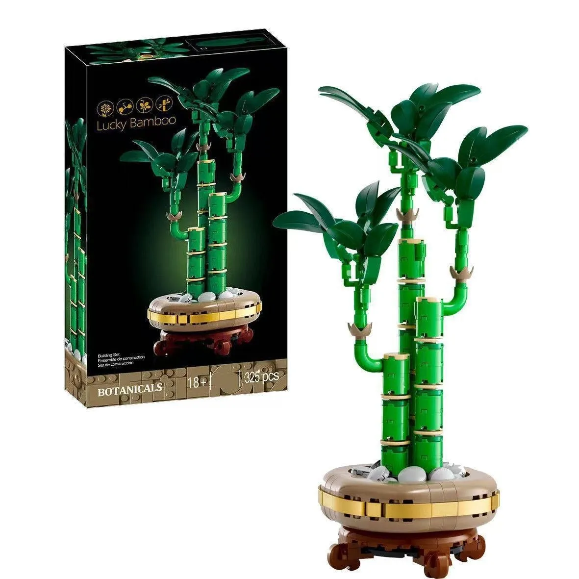Building blocks preserved fresh flower bouquet Lucky Bamboo colour plastic assembled toy on tabletop