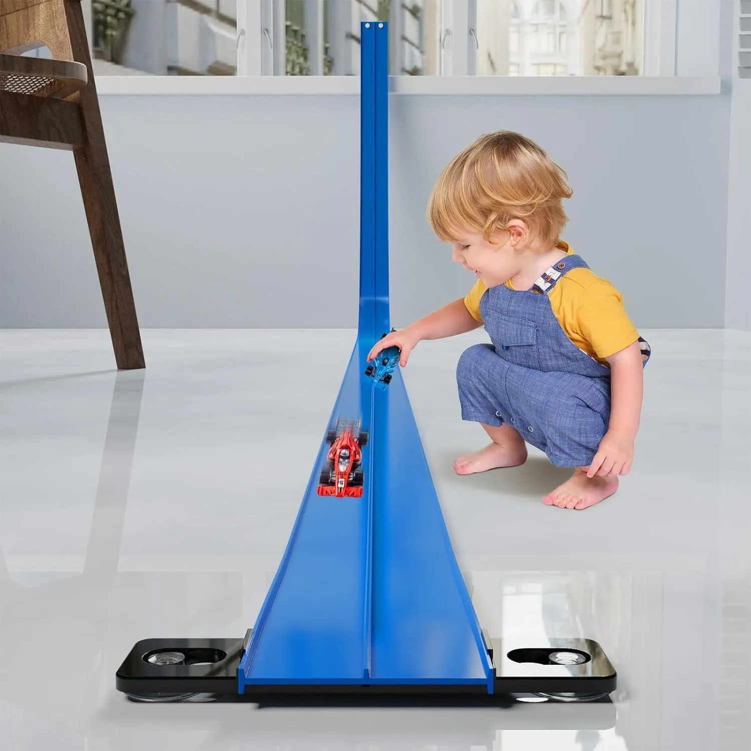 DIY double rail car PVC soft track set with anti-gravity magnetic assembly in blue colour